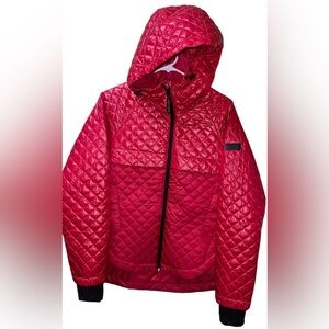 BCBGMAXAZRIA QUILTED HOODED JACKET WOMEN WATERPROOF POCKETS RED COLOR SMALL SIZE